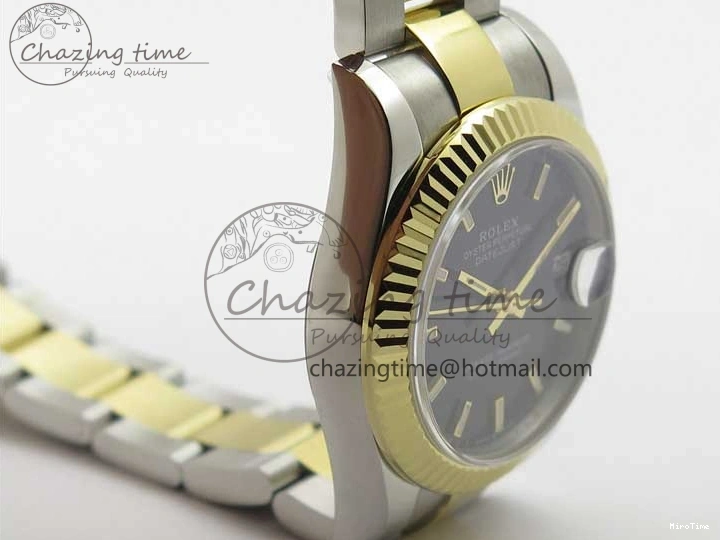 MiroTime 0203 WaterResistant Datejust 31mm 278273 SS YG BP Maker Best Edition Black Sticks Markers Dial on SS YG Oyster Bracelet 2718